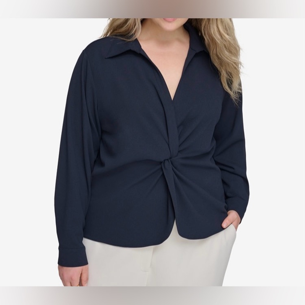 Women's Navy Twist-Front Blouse